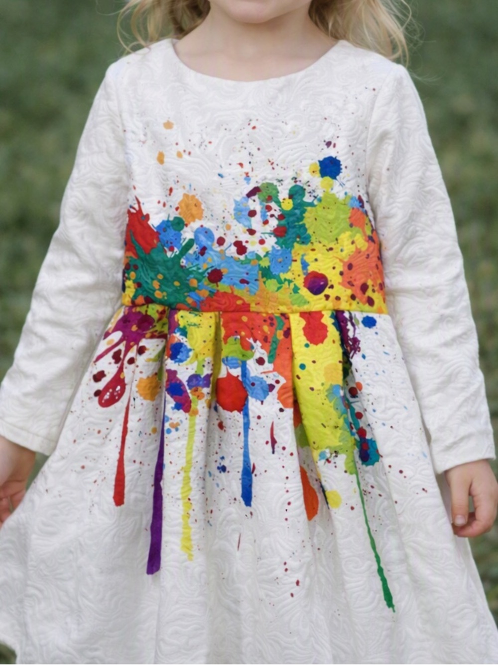 21 Kids Long-Sleeve Dress with fun Multicolor Paint Splatter & zip back - size 8